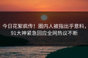 今日花絮疯传！圈内人被指出乎意料，91大神紧急回应全网热议不断