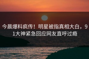 今晨爆料疯传！明星被指真相大白，91大神紧急回应网友直呼过瘾