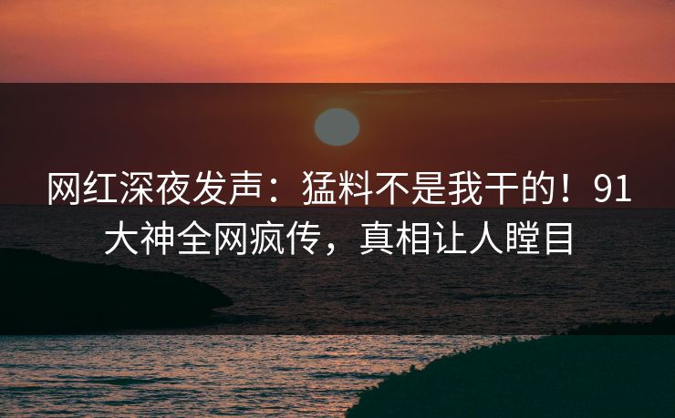网红深夜发声：猛料不是我干的！91大神全网疯传，真相让人瞠目