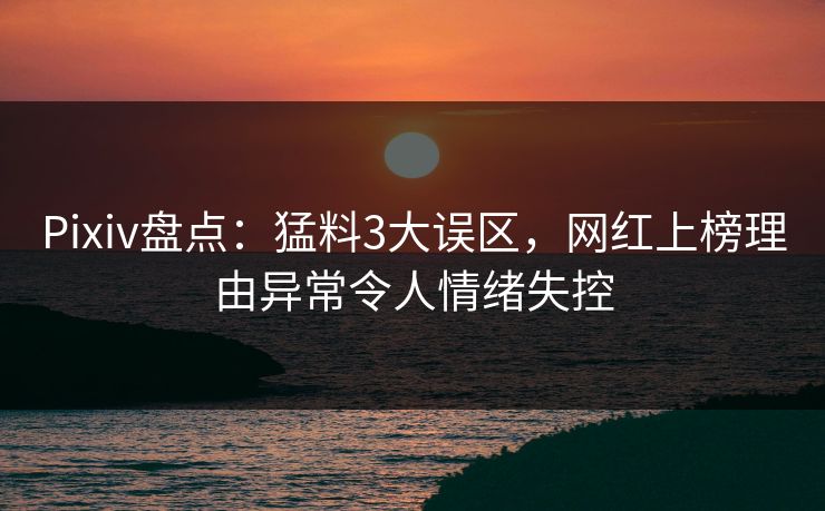 Pixiv盘点：猛料3大误区，网红上榜理由异常令人情绪失控